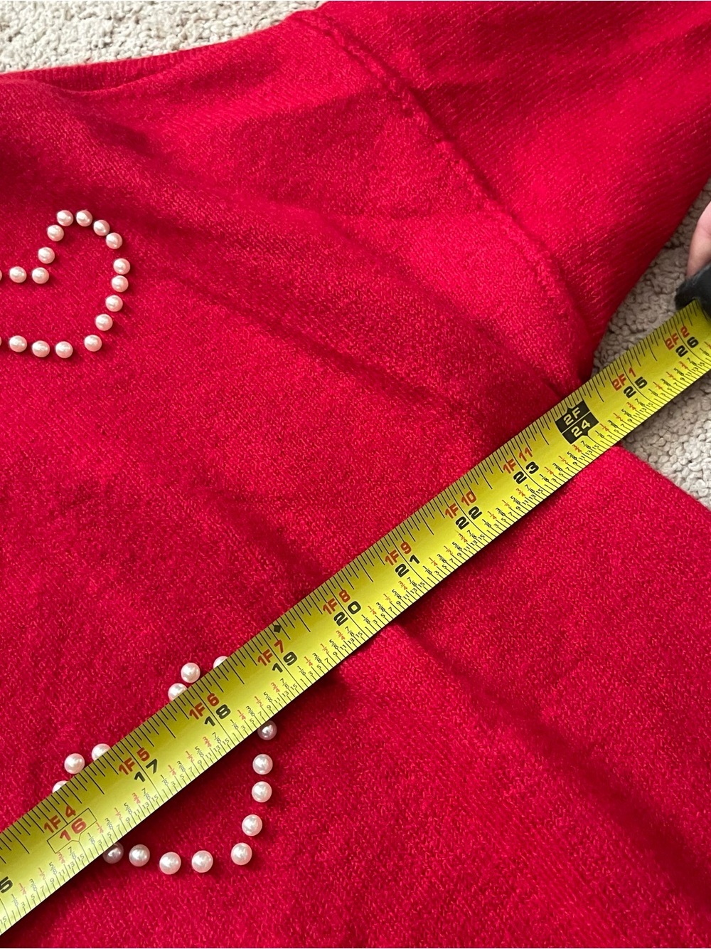 Vince Camuto Red Knit Sweater with Pearl Heart-shaped Embellishments | Size XL - Picture 5 of 8